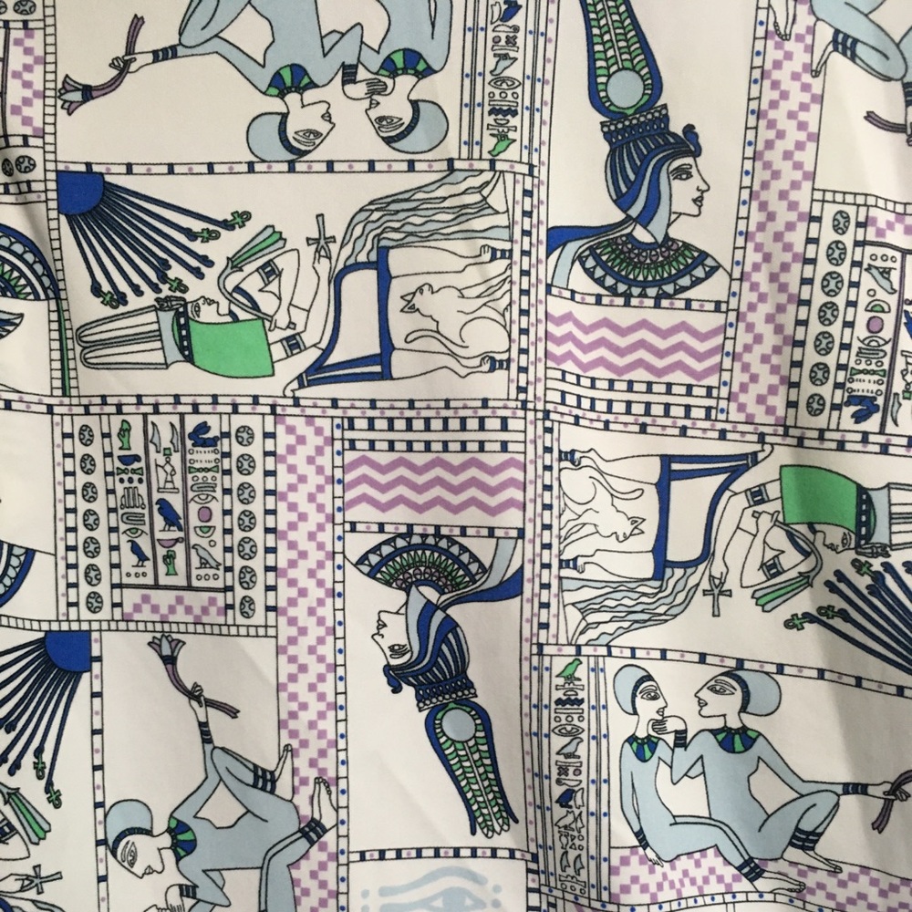 Egyptian Novelty Print Polyester Blouse Circa 1970s